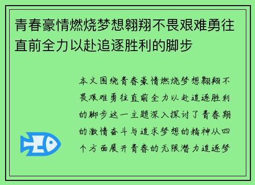 青春豪情燃烧梦想翱翔不畏艰难勇往直前全力以赴追逐胜利的脚步